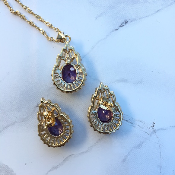 10kGoldFill Purple Crystal Necklace Set - Picture 3 of 5